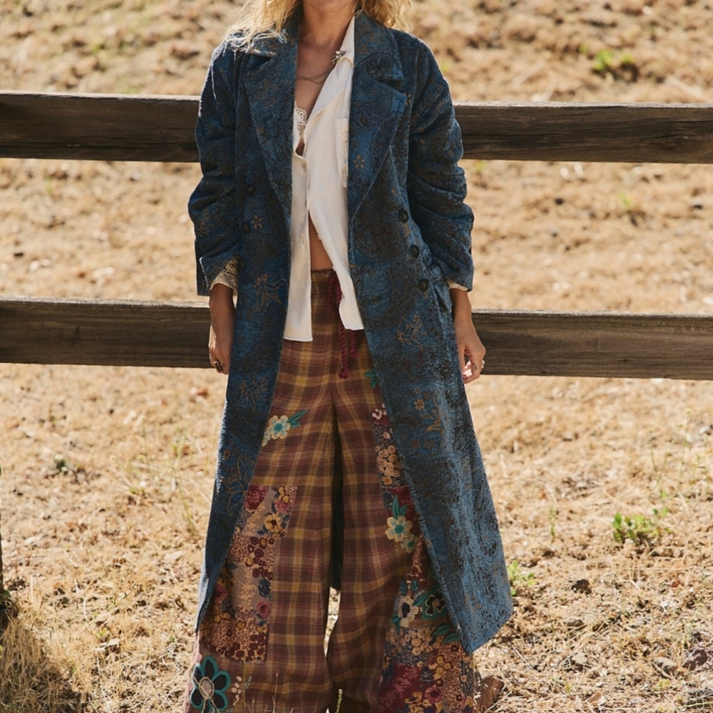 Free People Micah Blue Paisley Jacquard Duster